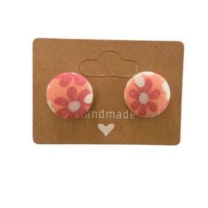 Pink Flower Button Earrings